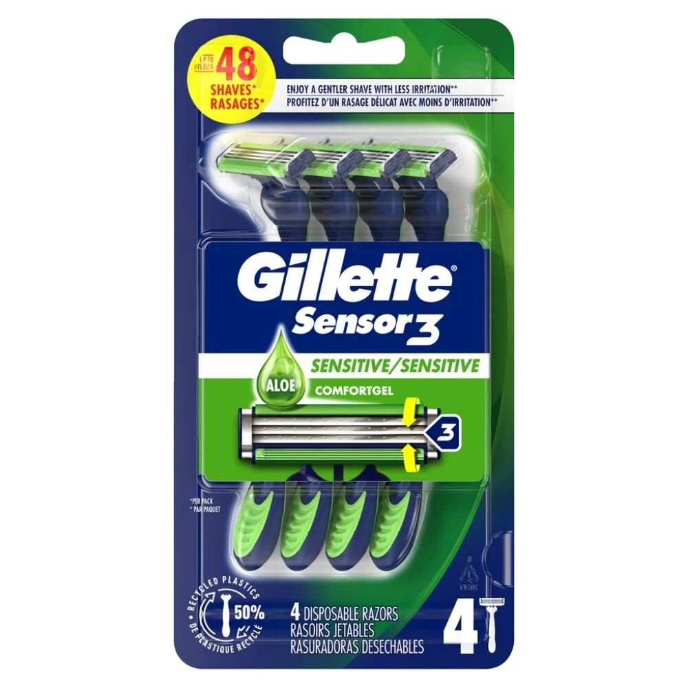 ⭐4/$15 Gillette Sensor3 Sensitive 3-Blade Disposable Razor, 4 CT - Picture 5 of 9